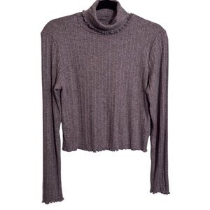 Madewell Size Large Purple Cropped Long Sleeve Turtleneck Top Casual Boho